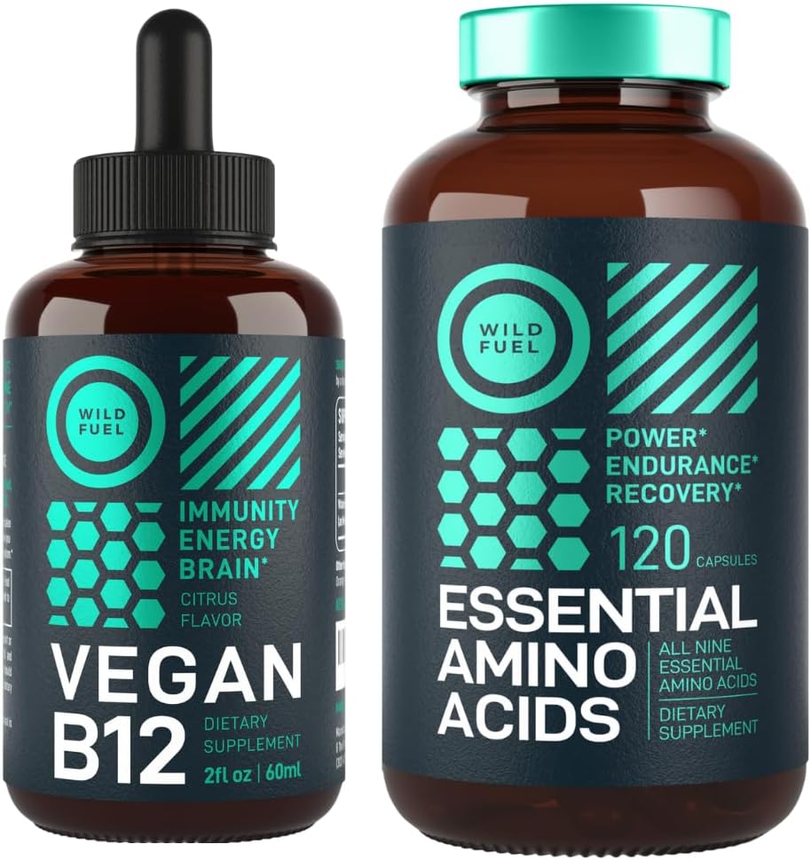 WILD FUEL Essential Amino Acid dodatek in Vegan vitamin B12 Tekoča energija paket