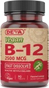 DEVA Nutrition Vegan Podjezično hitro raztopite B-12 Tablete, 2500 μg, 90 Število