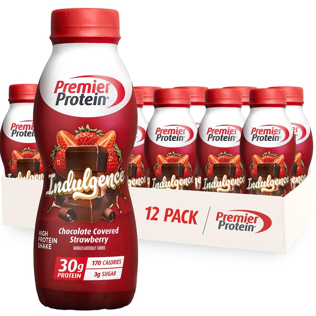 Premier Protein Indugence Protein Shake, 30g Beljakovine, 3g sladkor, čokoladni preliv Jagoda, 11, 5 fl oz, pakiranje po 12