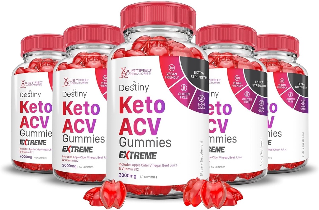 Upravičeni laboratoriji (5 Pack Destiny Keto ACV Gummies Extreme 2000MG Destiny Keto Gummies Napredna Formula Apple Cider Vinegar z granit beet Juice v prahu B12 Vegan Non GSO 300 Gummies