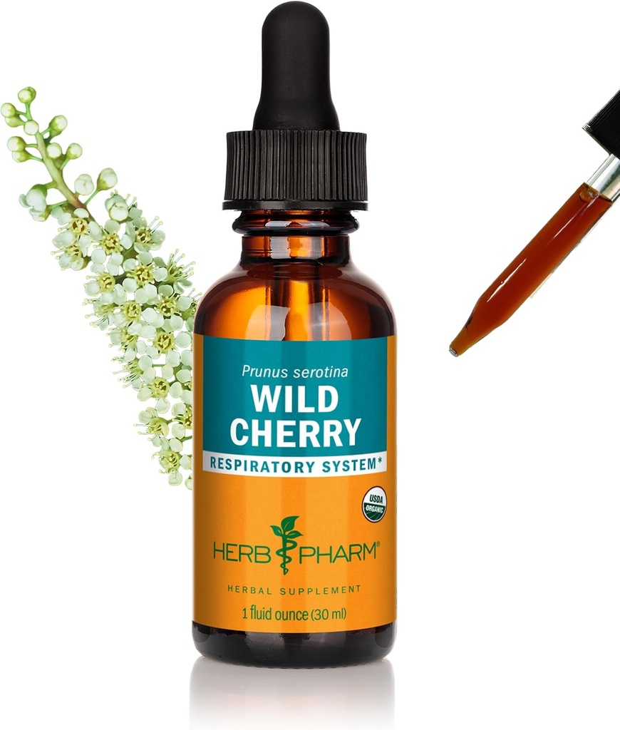 Herb Pharm Certified Organic Wild Cherry Bark Tekoči ekstrakt za dihalno podporo - 1 Ounce (DWCHER01)