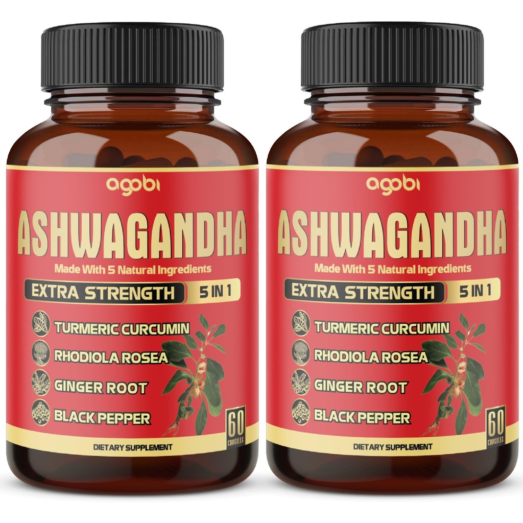2 pakiranji - 60 kapsul Kapsule Ashwagandha - visoke koncentrirane - 5 v1 Formula Ashwagandha, Kurkuma, Rhodiola Rosea, Ginger, Črna paprika - zaloga 4 mesecev