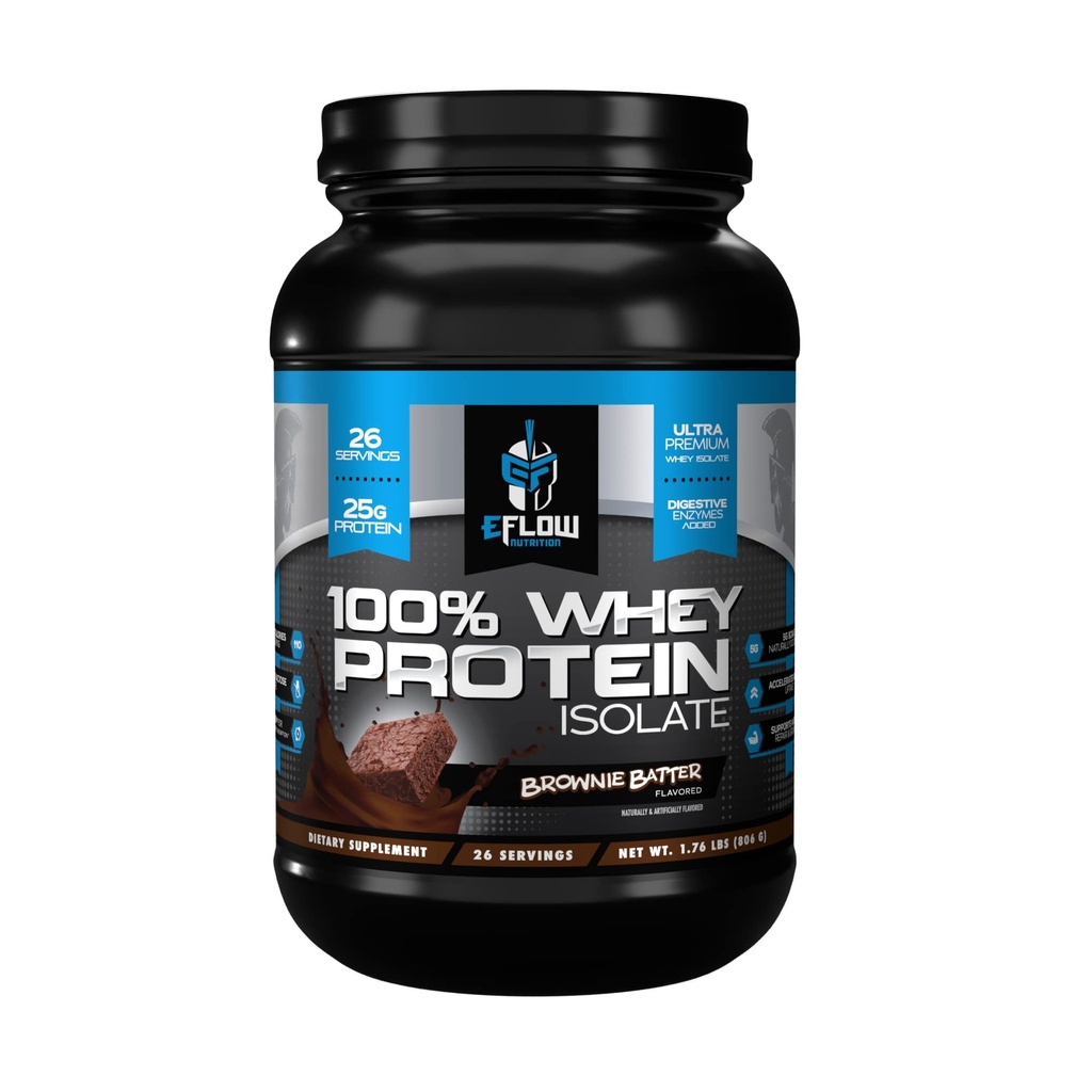 eFlow Nutrition 100% sirotkin izolat - Gluten & Laktoza-free Prebavne encime dodani, nizko ogljikovi hidrati, post vadbe Shake, hitro prebavljanje za optimalno okrevanje mišic - Brownie Batter (26 Servings)