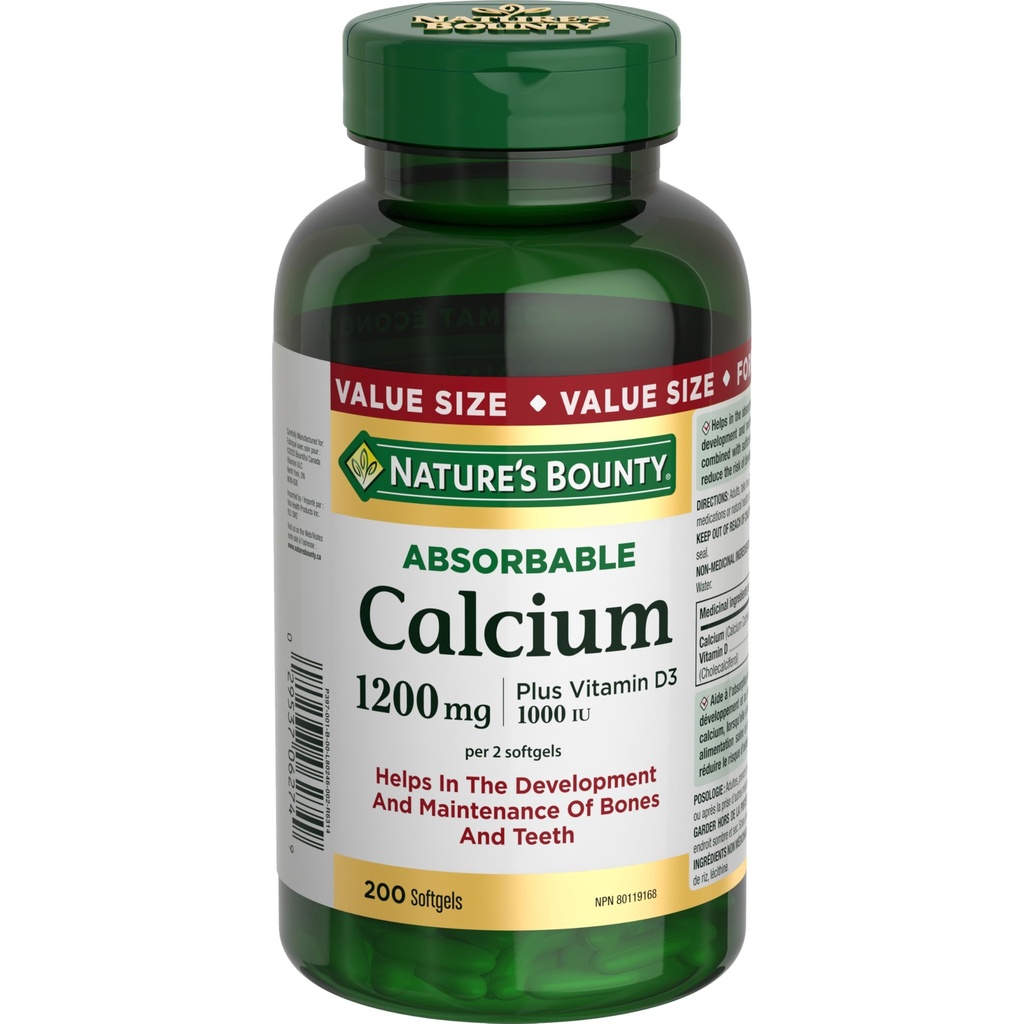 Bounty narave Absorbljivi kalcij 1200 mg plus vitamin D3 1000IU 200 število
