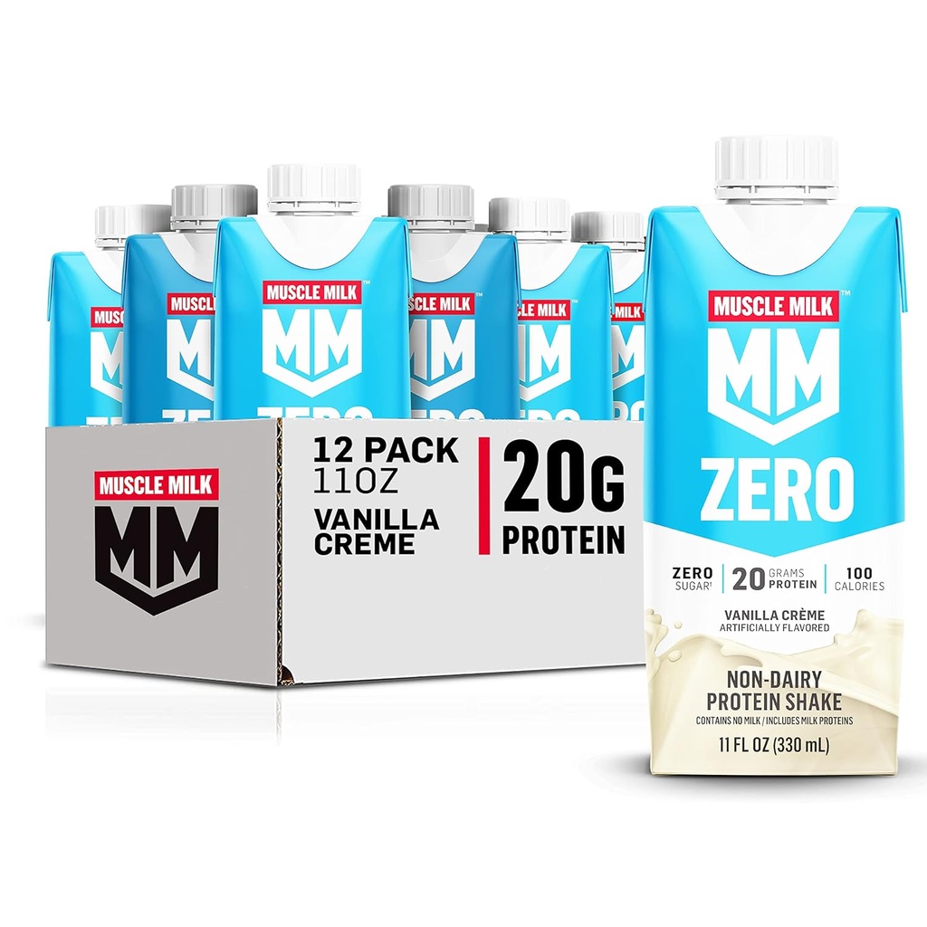 Mišično mleko brez beljakovin Shake, Vanilla Crème, 11 Fl Oz Škatla, 12 Pakiranje, 20g beljakovine, nič sladkor, 100 kalorij, kalcij, vitamini A, C & D, 4g fiber, Energizacijski prigrizek, pakiranje maj Vary,12 Število (Pack of 1)