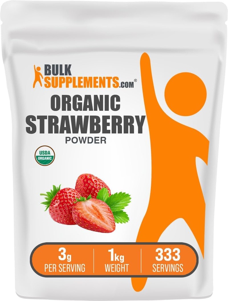 BulkSupplements.com Organic Jagode v prahu - Sadni prah iz ekoloških jagod - Brez sladkorja doda & Gluten brezplačno, 3g na serviranje, 1kg (2,2 lbs) (Pack of 1)