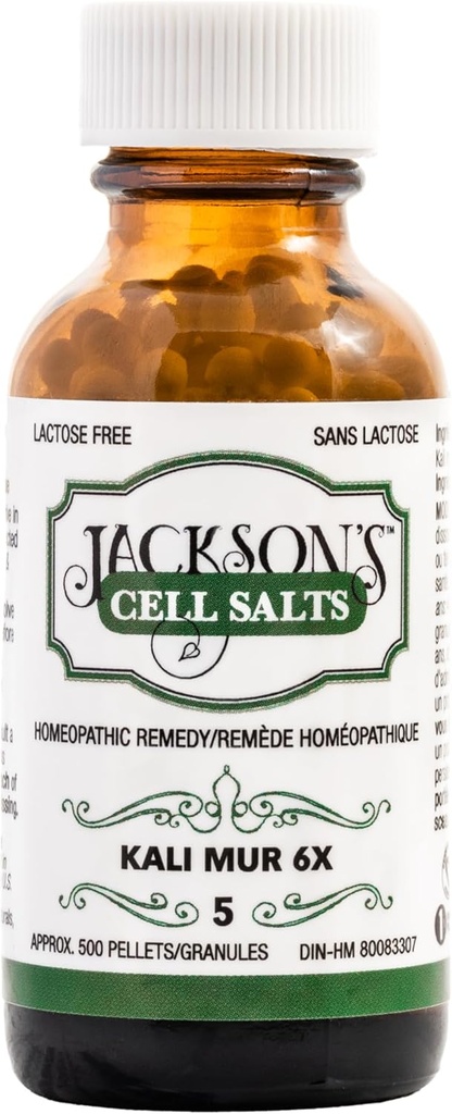 Jackson's #5 Cell Salt Kali mur 6X (500 Pellet Steklenica) – Certified Vegan, Laktoza-free Schuessler Salt tkiva Kali muriaticum 6X
