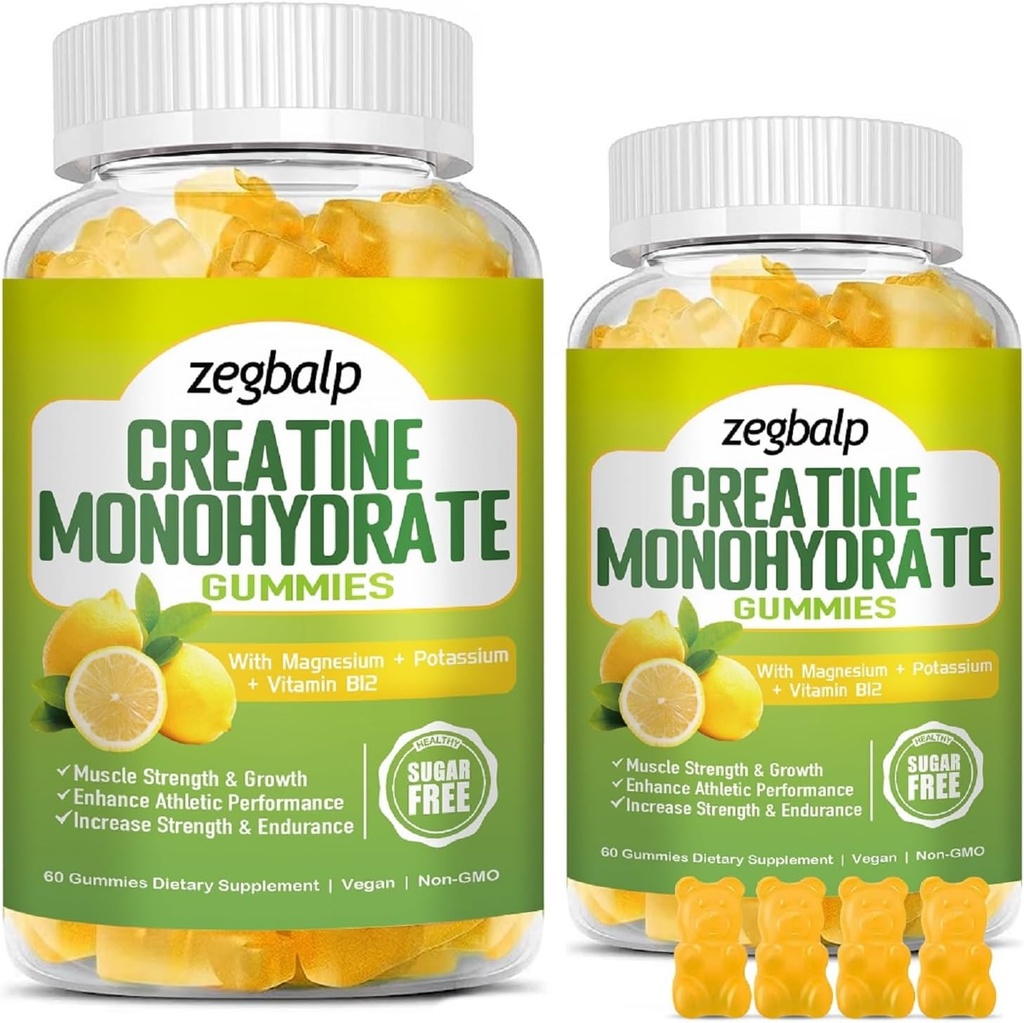 Brez sladkorja Kreatin Monohidrat dodatek Gumiji za moške in ženske Kreatin Monohidrat z magnezijem in vitaminom B12 Za mišično moč in rast, Energy Boost, Predworkout dodatekm, 120 Štetje