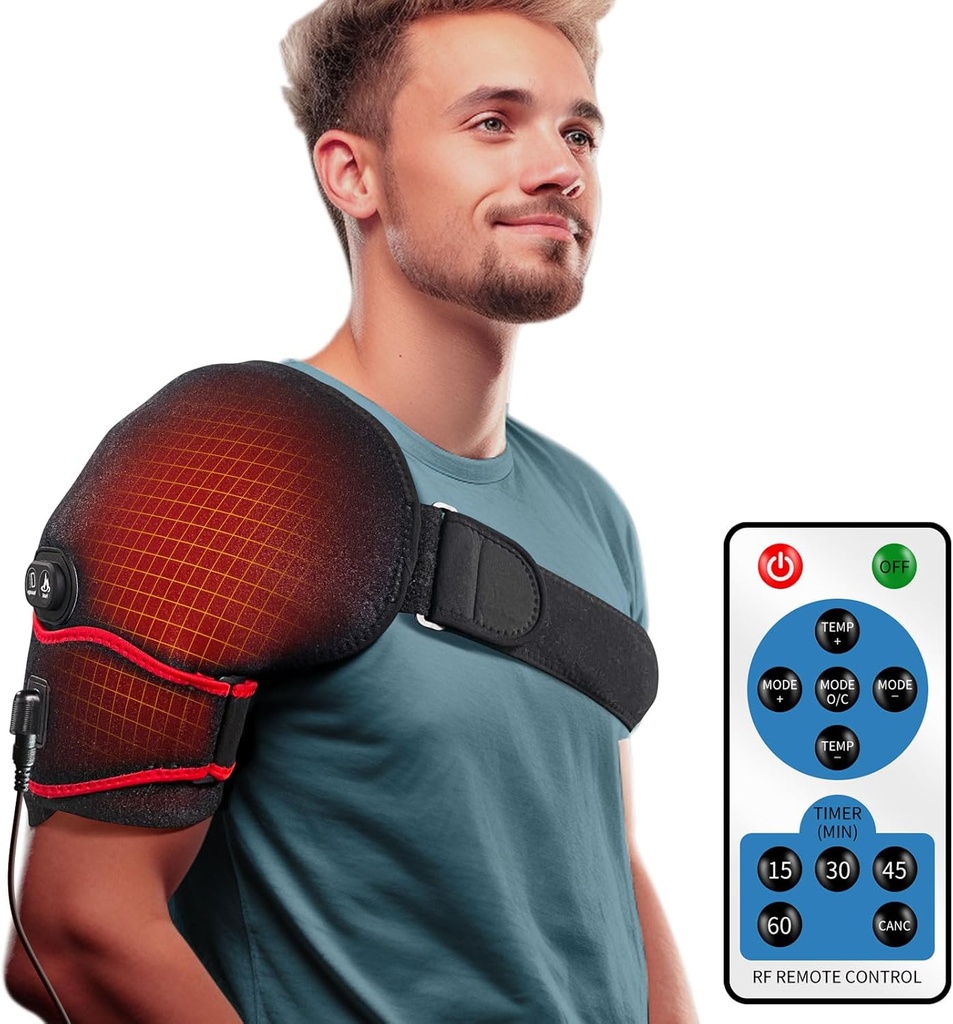 stikro ramena ogrevanje pad masager za lajšanje bolečine, vibracije masa ogreti ovojni bloki za levo desno zamrznjeno ramena, Rotator Cuff poškodbe, Artritis za moške ženske - XL/XXL
