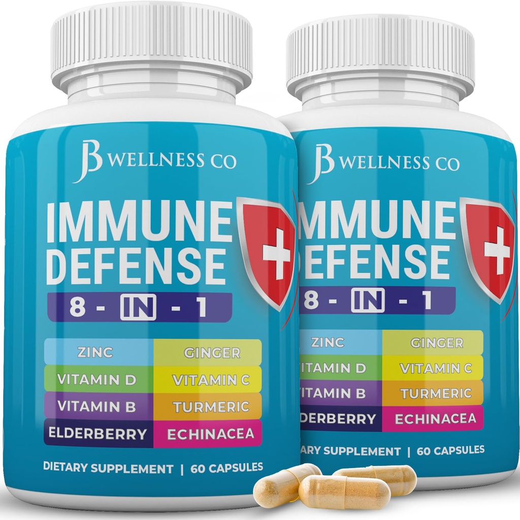 Imunska podpora 8 v 1 Kapsule - Cinkov dodatek, Vitamin D3, Vitamin C in Elderberry - Imunski booster ingver koren, in kurkuma - [2-Pack]