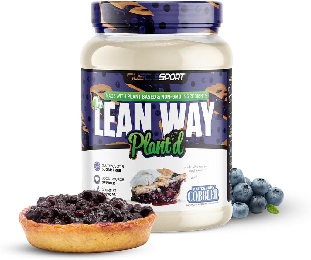 Rastlinski proteini Musclesport Lean Way - Beljakovine iz sladkornega trsa in mešanica beljakovin iz rjavega riža z dodanimi CLA, MCT in L-karnitinom - 20 servivi (Blueberry Cobbler)