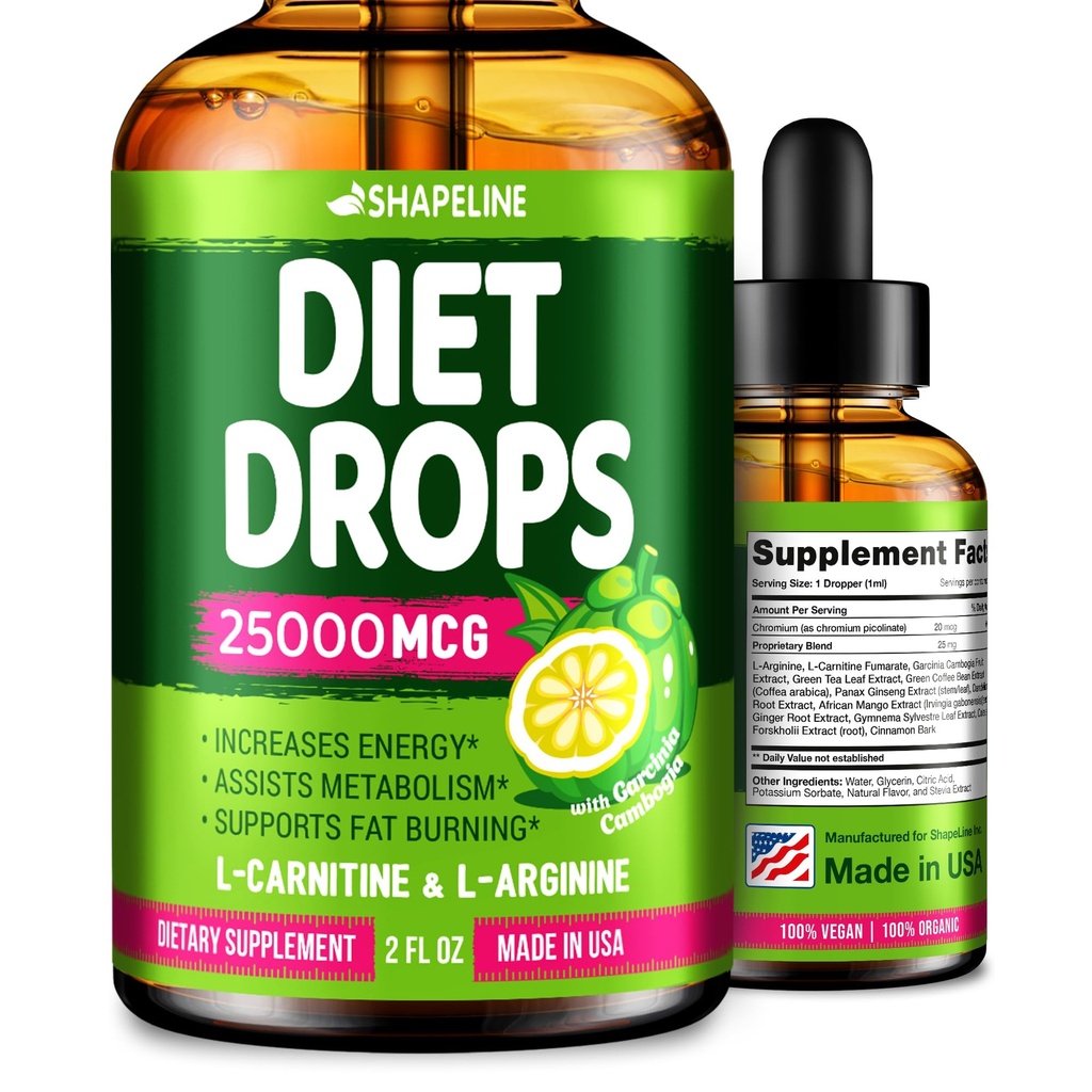 Diet kapljice - Appetite Supressive za ženske in moške - Izdelano v ZDA - Naravni metabolizem Booster - Diet kapljice z Garcinia Cambogia, L-Arginin in L-Glutamin 2 Fl Oz