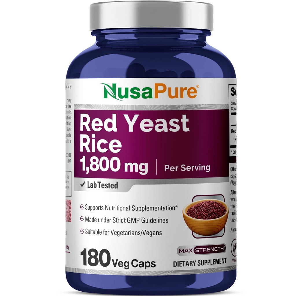 NusaPure rdeče Kvas Riž 1800mg 180 Veggie kapsule (ne-GMO, Vegan)