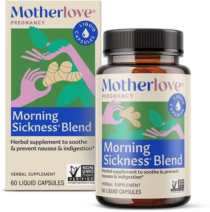 Motherlove Jutranja bolezen Mešanica (60 Tekoči kapice) Zeliščni dodatek za jutranje lajšanje bolezni – Vegan, Non-GMO, Organic Herbs, Kosher, Soy-free