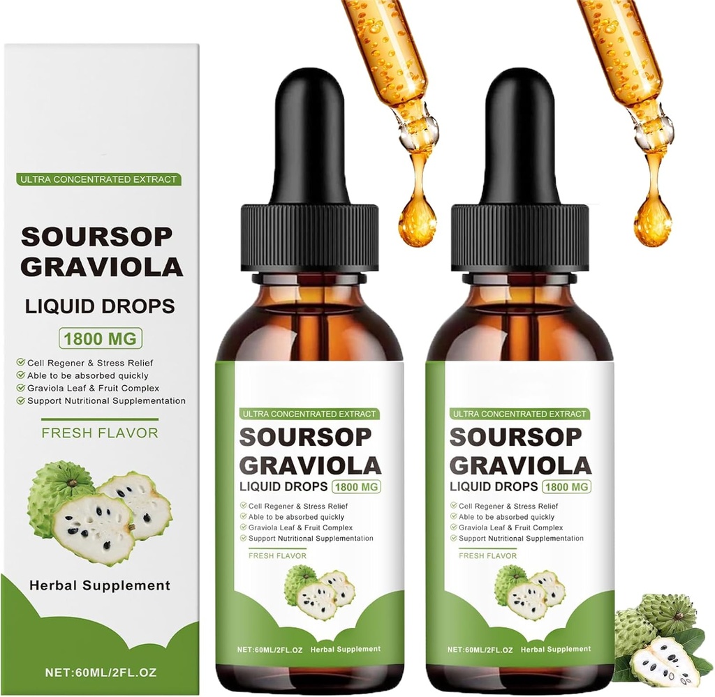 Naturesours Pure Organic Soursop Extract,Soursop Oil Organic for Cancer,Soursop Bitters Tekoči,Soursop Graviola Tekoče kapljice 1800mg, Zeliščna dobrota, naravna aroma (2)