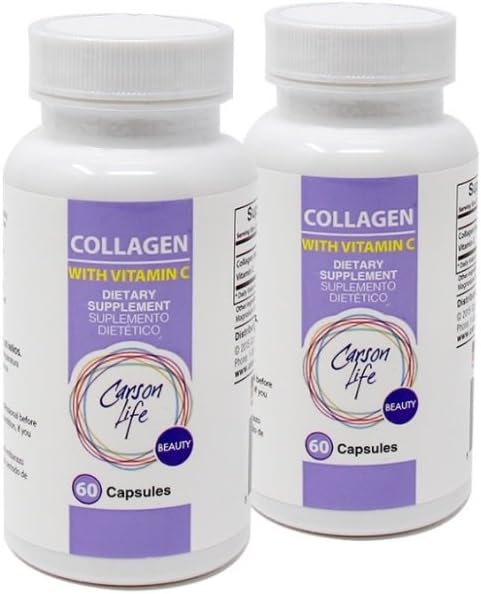 Carson Life Collagen Kapsule z vitaminom C - 60 Kapsule - prehranski dodatek za zdravljenje staranja, imunske podpore, zdrave lase, kožo in nohte - izdelan v ZDA (2 paket)