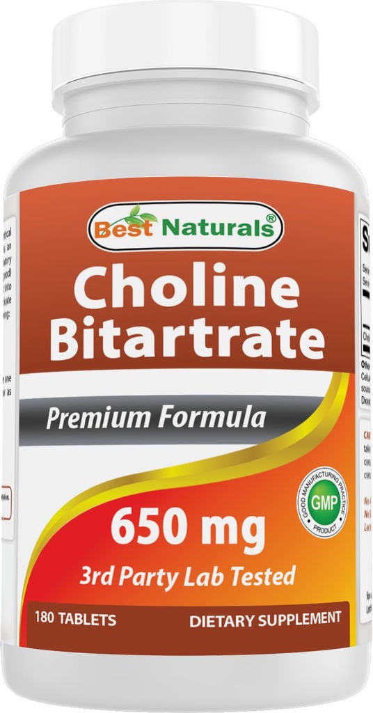 Najboljši naravni holin bitartrat 650 mg (ne-GMO) za zdravo kognitivno funkcijo možganov 180 tablet