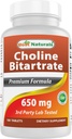 Najboljši naravni holin bitartrat 650 mg (ne-GMO) za zdravo kognitivno funkcijo možganov 180 tablet