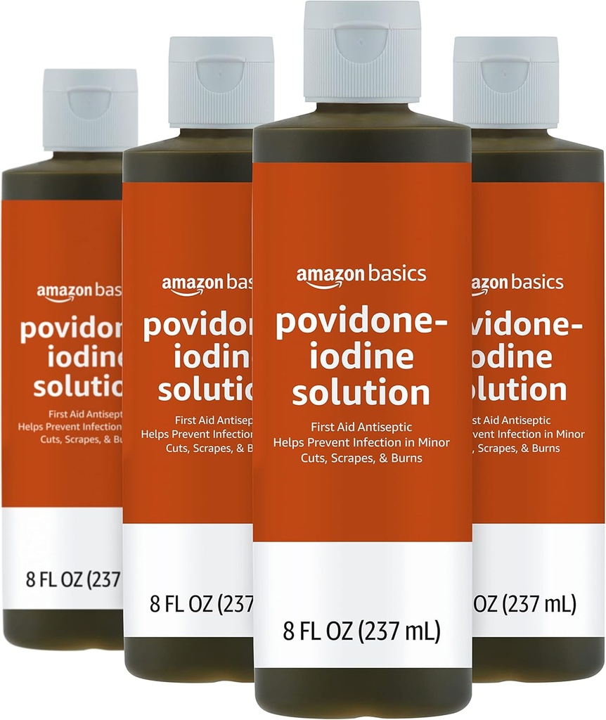 Osnove Antiseptična prva pomoč, 10% raztopina povidon joda, 8 Fl Oz, pakiranje po 4
