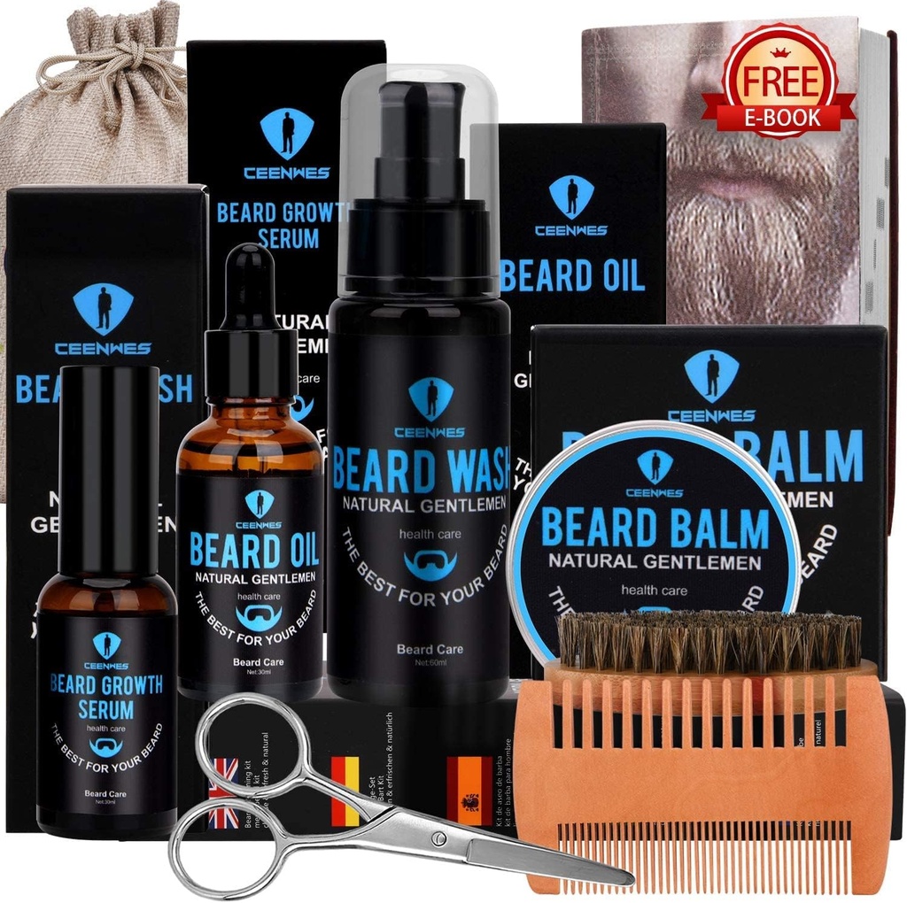 Beard Grooming Kit, Beard Kit z Bradato olje,Beard rastni serum, Beard Wash, Beard Balm, Beard Brush, Beard Comb, Beard & Mustache Škarje Beard Rastni komplet Edinstvena darila za moške