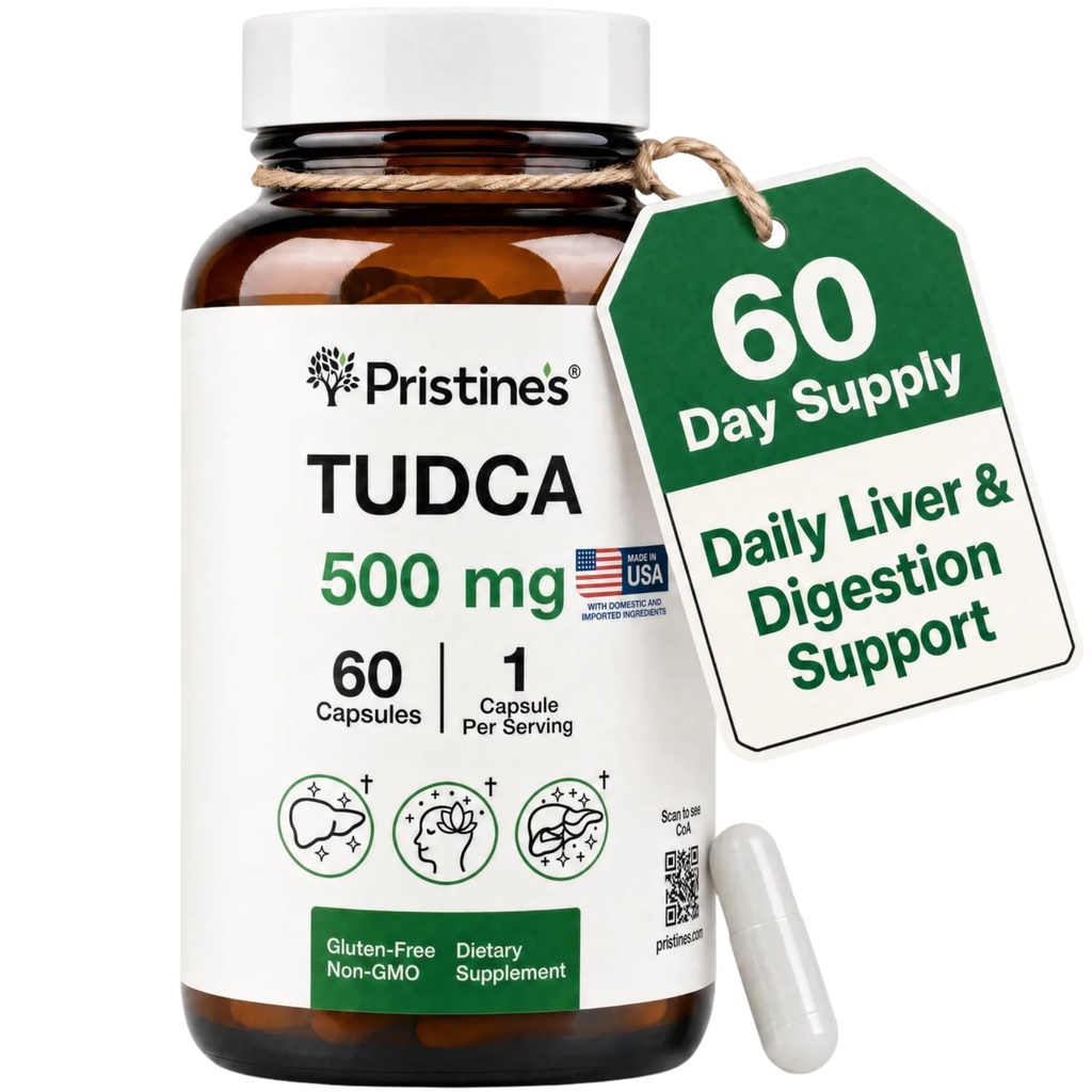 Pristine's Tudca 500MG Jetrna podpora & Prečiščene žolčne soli dopolnilne kapsule - 60 dnevna oskrba - Gallbladder Jetrni organ & Prebava Detox in Čista podpora - Gluten brez GSO