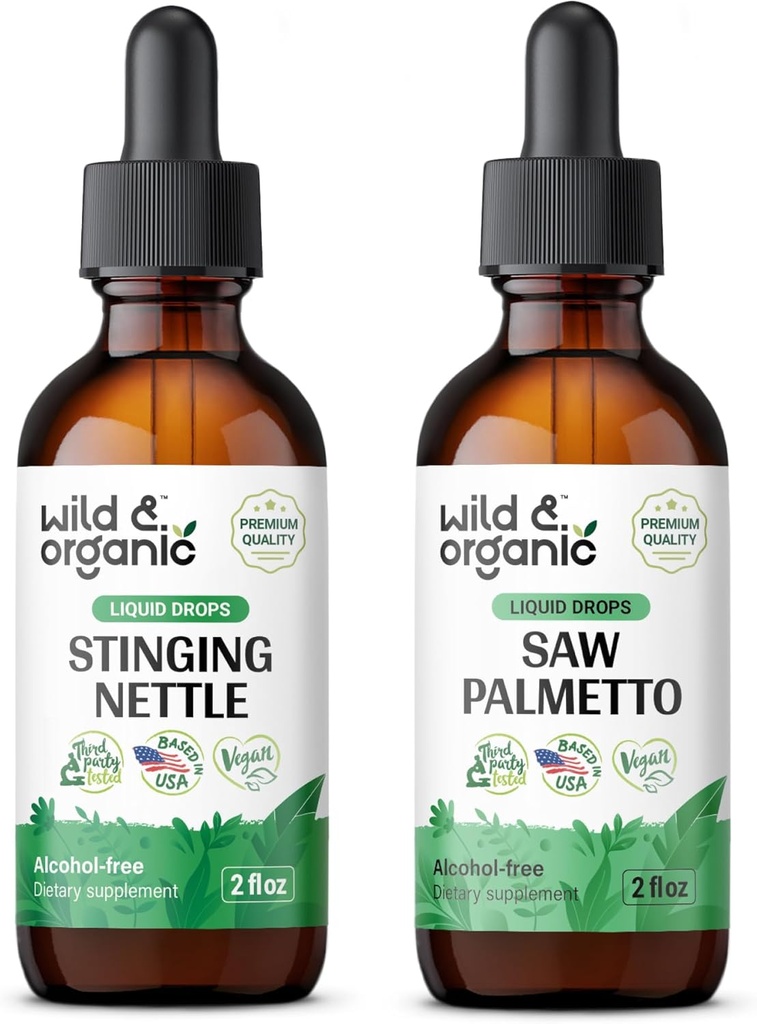 Divja in organska kopriva tinktura 2 fl oz & žaga Palmetto Tinktura 2 fl oz