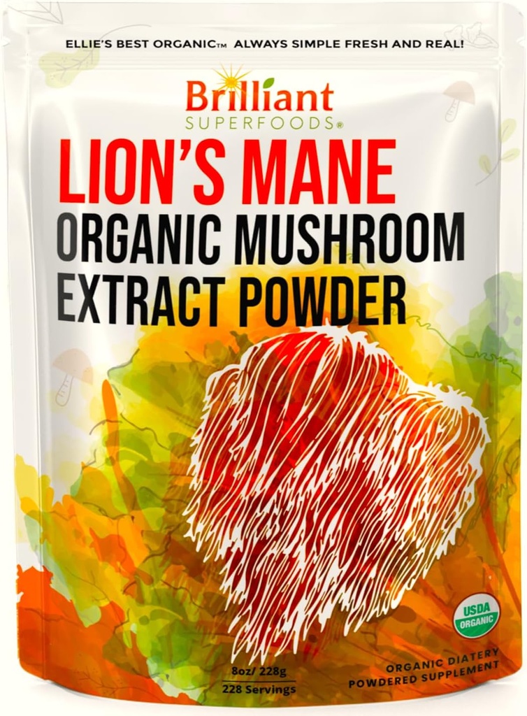 Ellie's Best Lions Mane Gobe Extract Powder Supplement Organic 228 Servings - Dvojna ekstrahirana za najvišjo moč - Raztopine v kavi, čaj, sok itd 8oz