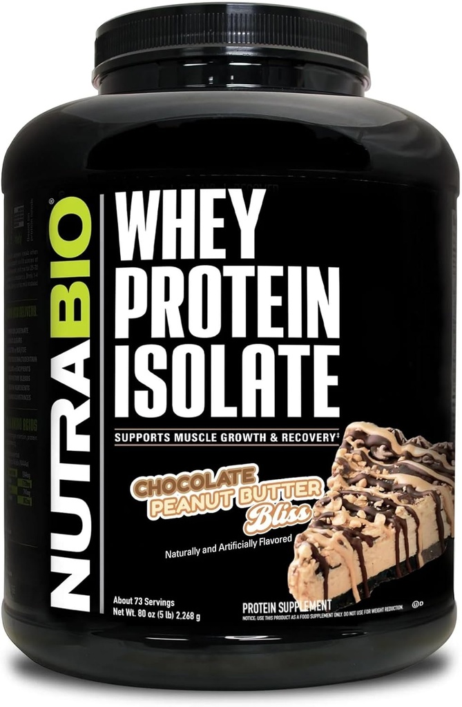 NutraBio 100% sirotkin izolat beljakovin v prahu, 25g beljakovin s popolnim profilom aminokislin, brez GMO, soje in glutena, brez ogljikovih hidratov, nizkokaloričnih sirotkinih beljakovin v prahu, čokoladnega arašidovega masla, 5 Lbs