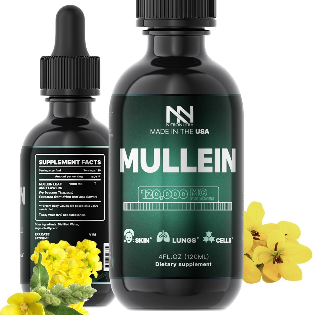 Mullein kapljice za pljuča - Lung Cleanse & Detox - Mullein Leaf Extract za pljuča - Lung Detox za kadilce - Bronchial in Imunska podpora - Mullein Leaf kapljice 4 Fl Oz