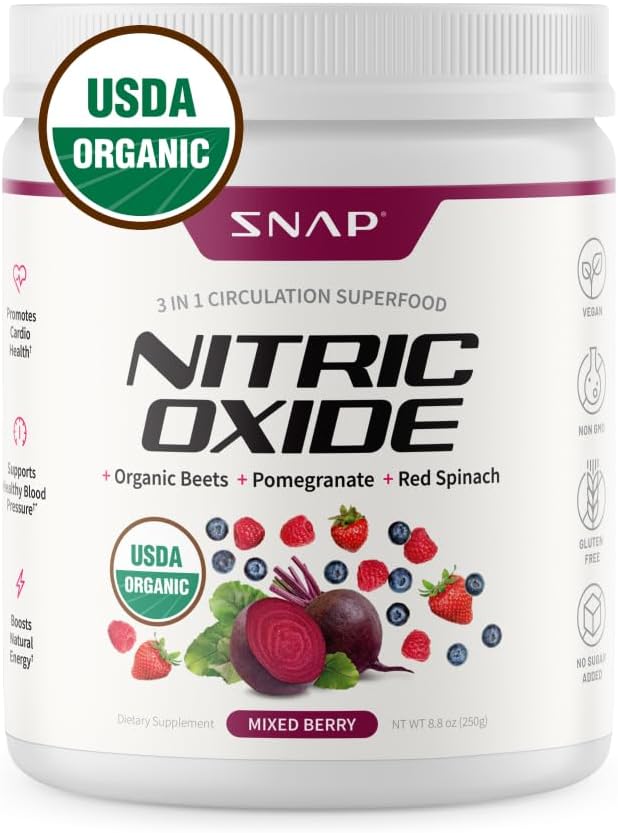 Snap dodatki USDA organska pesa koren prahu, 3-v-1 dušikov oksid dopolnilo, podpora zdravo krvni tlak in krvni obtok, 250g (mešana Berry)