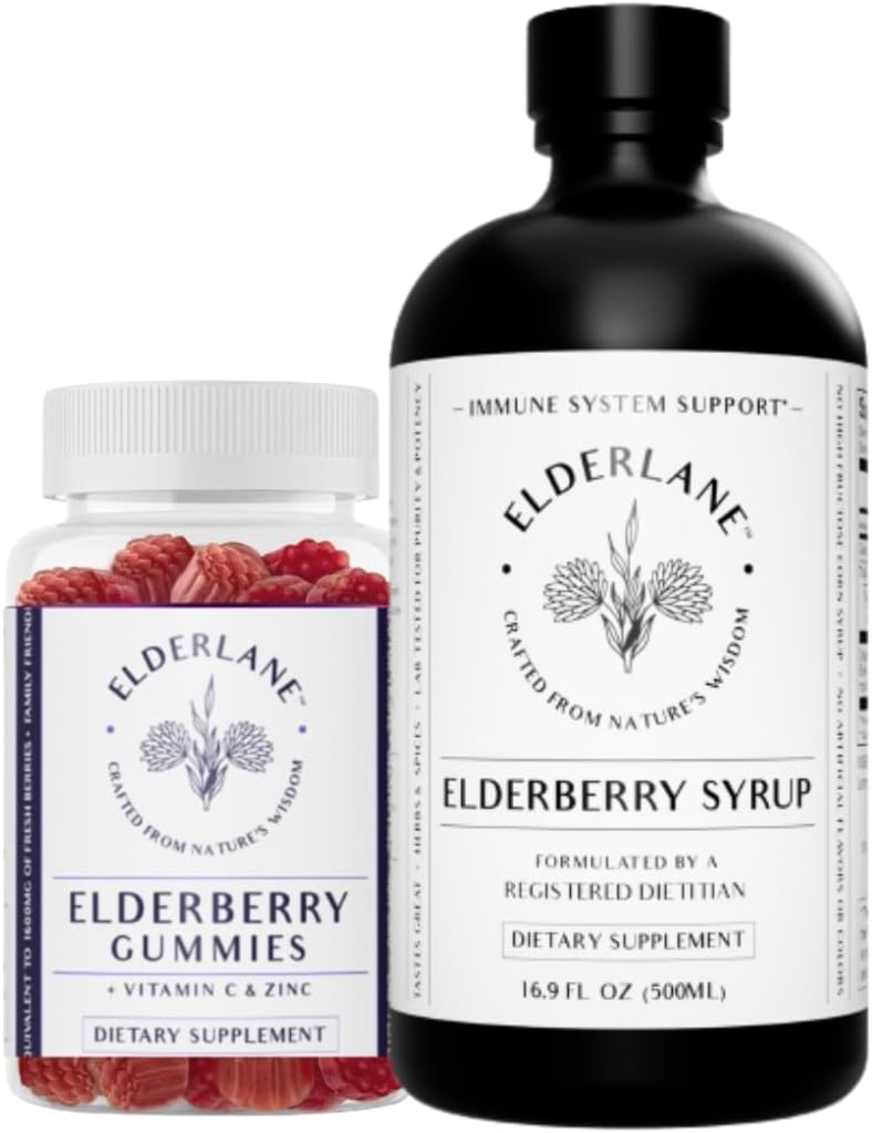 Elderlane Elderberry Syrup in Elderberry Gummies - Nekdanje RD Naturals - Imunska podpora dodatek za odrasle in otroke - 16.9 Oz Syrup in 60ct Gummies