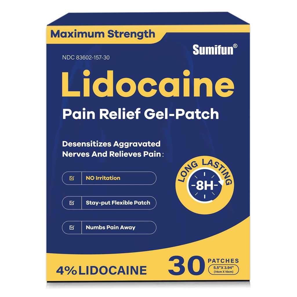 Sumifun 4% Lidokain Pain Relief obliži 30 Štetje Največja moč Numbing Gel Patch za nazaj koleno Joint Ache mišične bolečine Topična analgetična FSA ali HSA upravičen