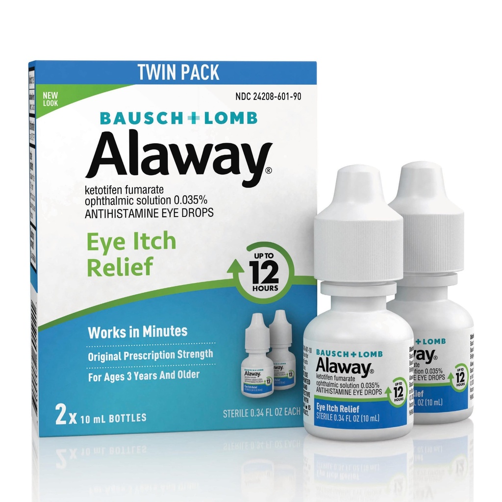 Alaway Antihistaminske kapljice za oči srbeče oči, hitro delovanje, do 12-urne očesne srbeče, klinično preizkušen recept-močna Formula, 0.34 Fl Oz (Pack z 2)
