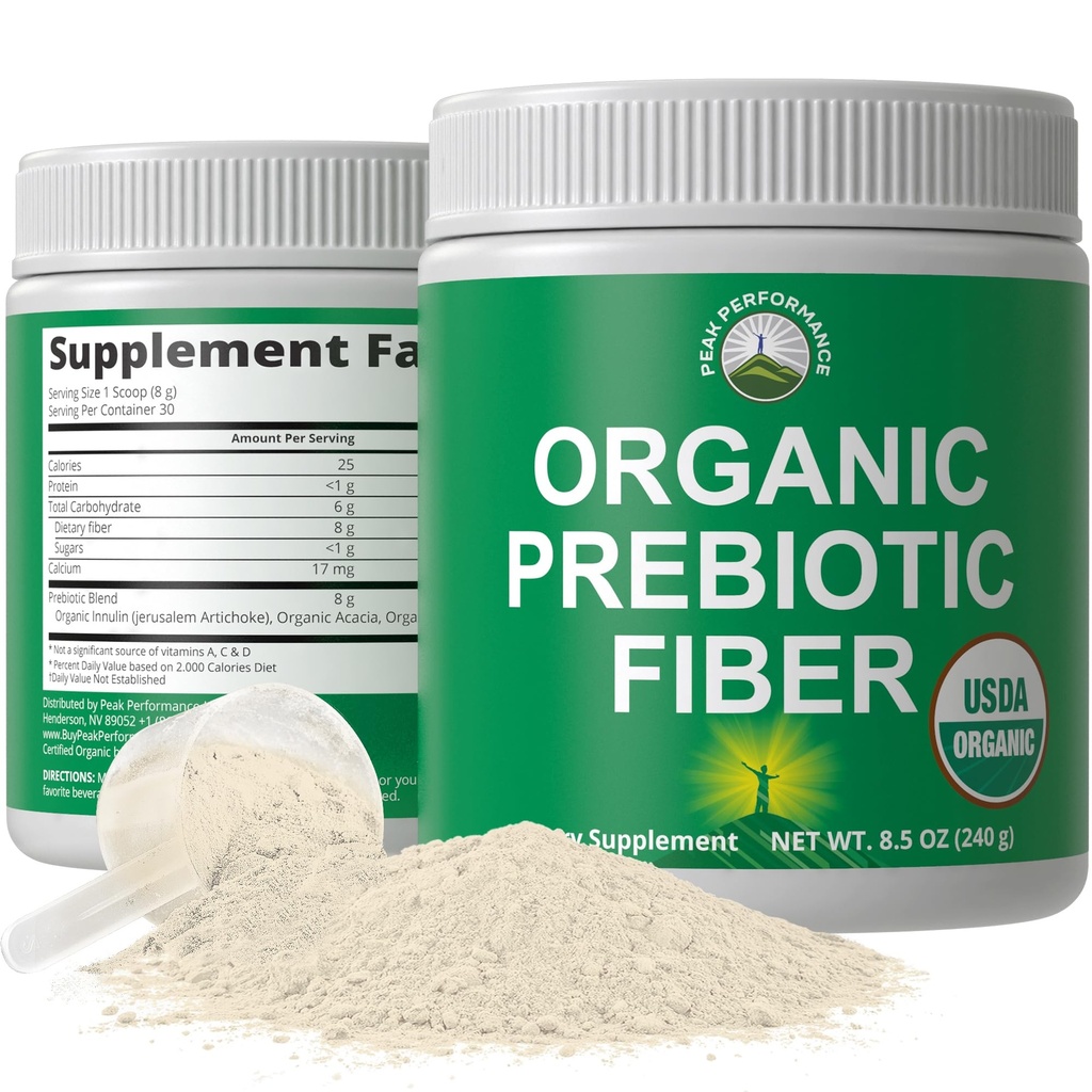 Organski prebiotični fiber 3-v-1 veganski prašek za Gut Health. USDA Ekološka surova cela živilska rastlina na osnovi prebiotikov Pregestivni dodatek z organskim inulinom (Jerusalem Artichoke), Acacia Fibers, SunFiber