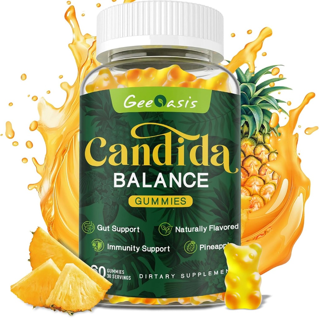 Candida Support Oregano Oil Gumies, Candida Cleanse Detox dodatek za ženske in moške, Podpora Gut Health & Immune Support, Naravni Ananas Flavor, 60 Count