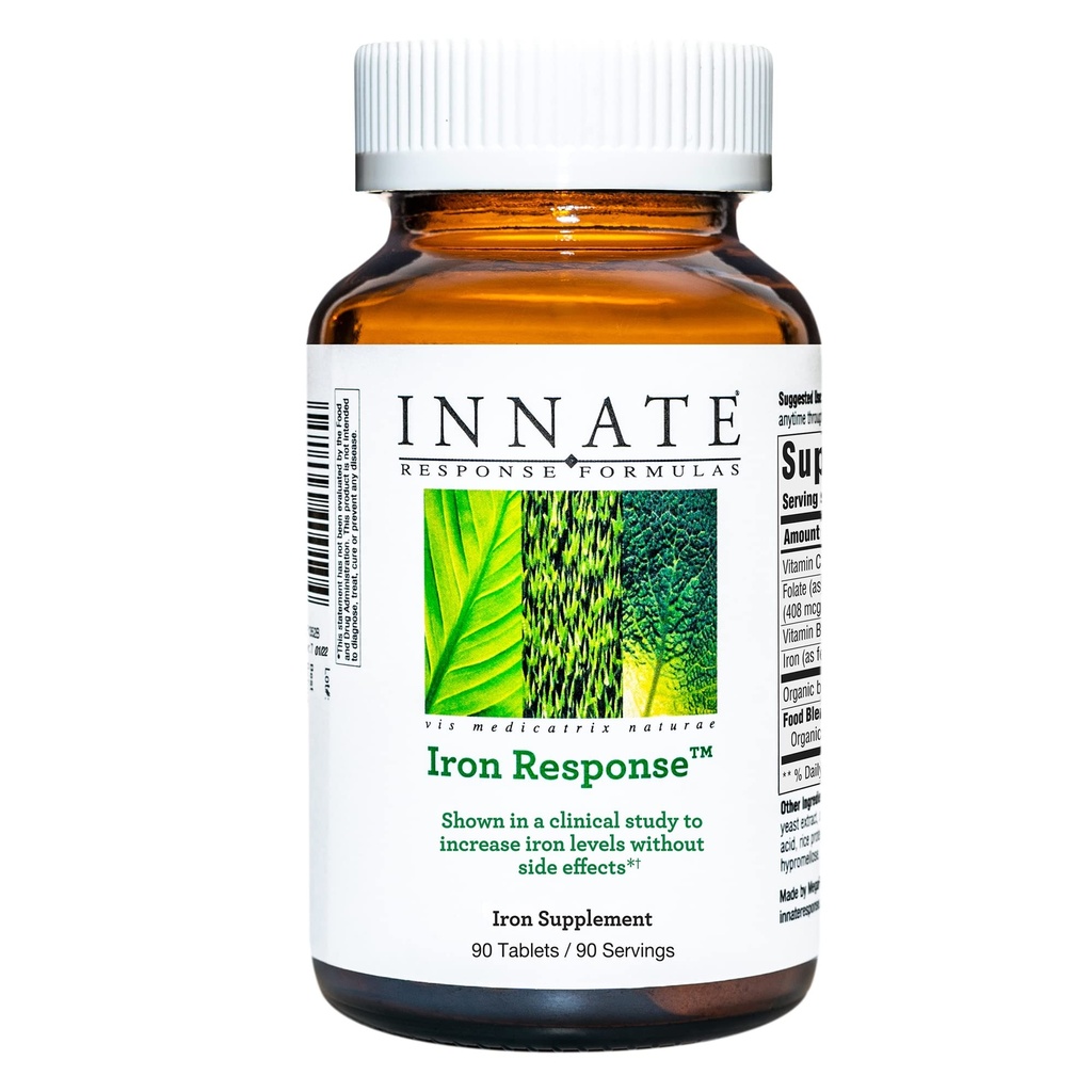 INNATE Response Formule Iron Response - Daily Iron Supplement - Klinično dokazano za povečanje ravni železa - Vegan, Non-GMO, in Kosher - Made With 9 Food Alergens - 90 tablet (90 odmerkov)
