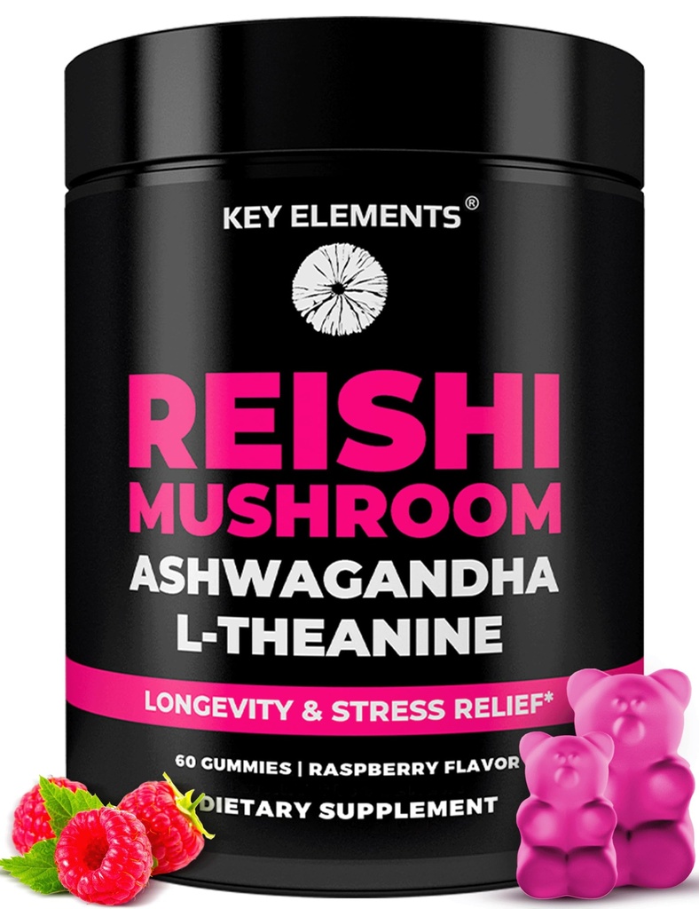 Natural Reishi Gobe Gumies & L Theanine z Ashwagandha - Močne gobe dopolnila za imuno podporo, Stress Relief & izboljšanje spanja Gumies - Ashwagandha Gumies za ženske in moške