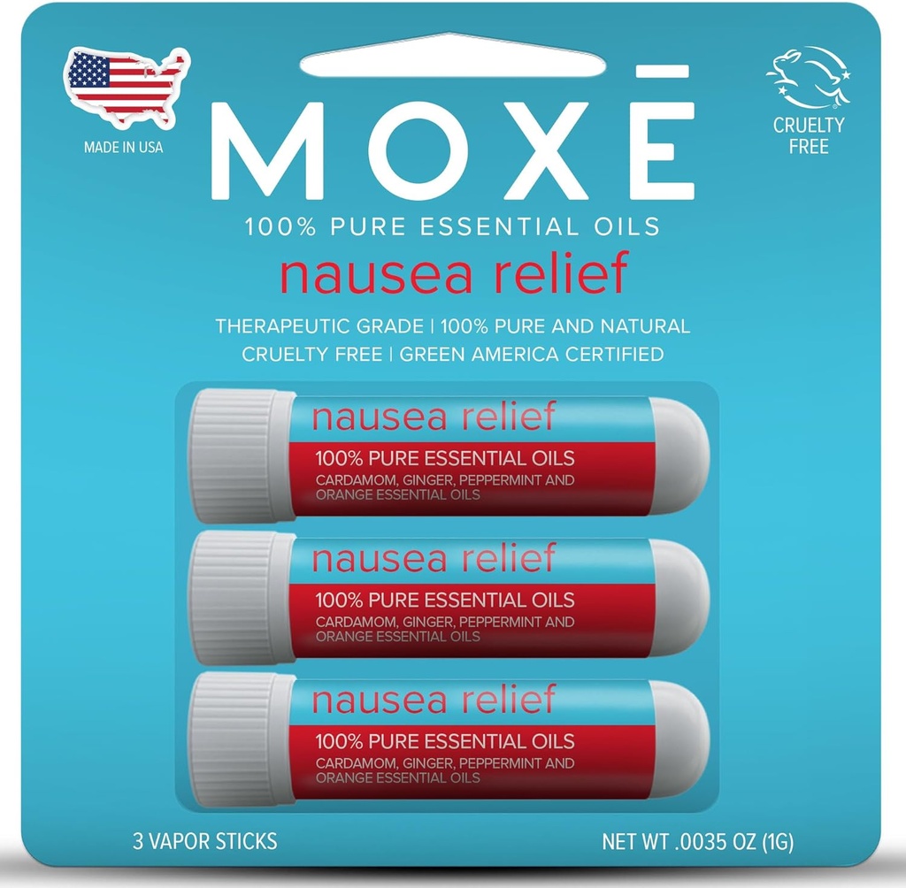 MOXE slabost nos inhalator palice, vse naravne Eterična olja mešanica, ingver, kardamom, pepermint, sladka pomaranča, upset trebuh, glavoboli, enostavno za uporabo prenosljiva aromaterapija, Made in USA, 3 Pack