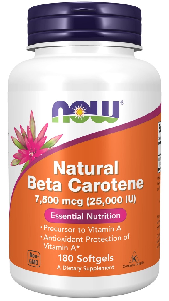 NOW Foods Supplements, naravna Beta karoten 25.000 IU, Essential Nutrition, 180 Softgels