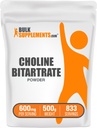 BulkSupplements.com Choline Bitartrate Powder - Choline Supplements - Unflavored & Gluten Free, 600mg na serviranje, 500g (1,1 lbs) (Pack of 1)