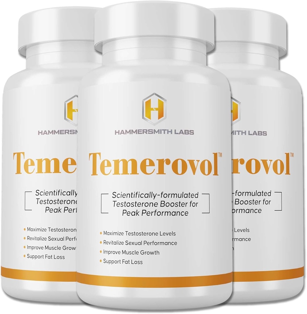 Temerovol - Moški dodatek - Izboljša energijo, moč in Libido - Lean Muscle Builder, 60 kapsul - 3 steklenice