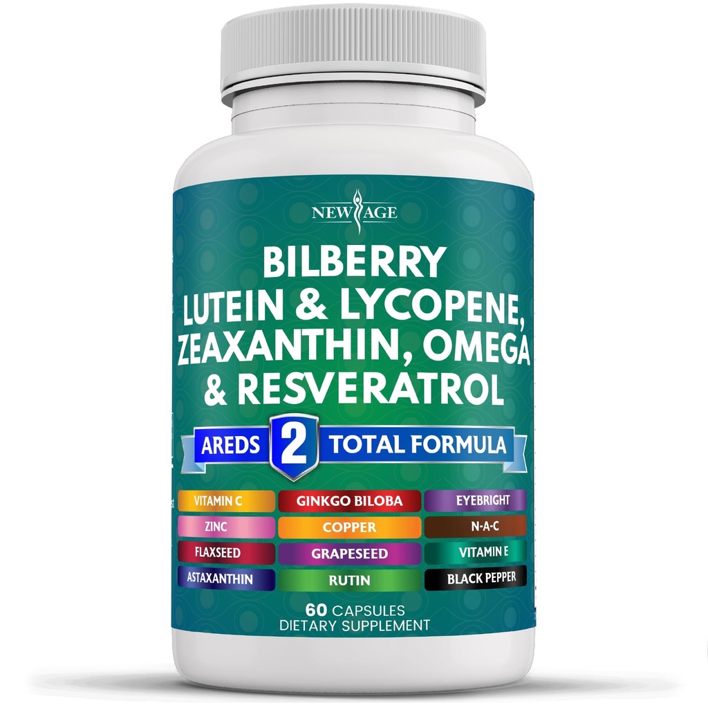 NOVA AGE Eye Health Vitamini z borovnico Lutein & Zeaksantin Likopen Resveratrol Grozdno seme Astaksantin - Eye Vitamin - 60 Count