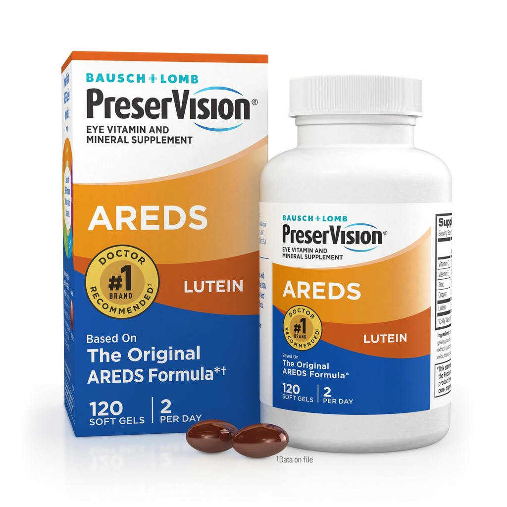 PreserVision AREDS Eye Vitamini, #1 Eye Doctor Priporočeno Blagovna znamka, Multivitamin z lutein, Vitamini C & E, cink, in bakrene dodatke, 120 Softgels