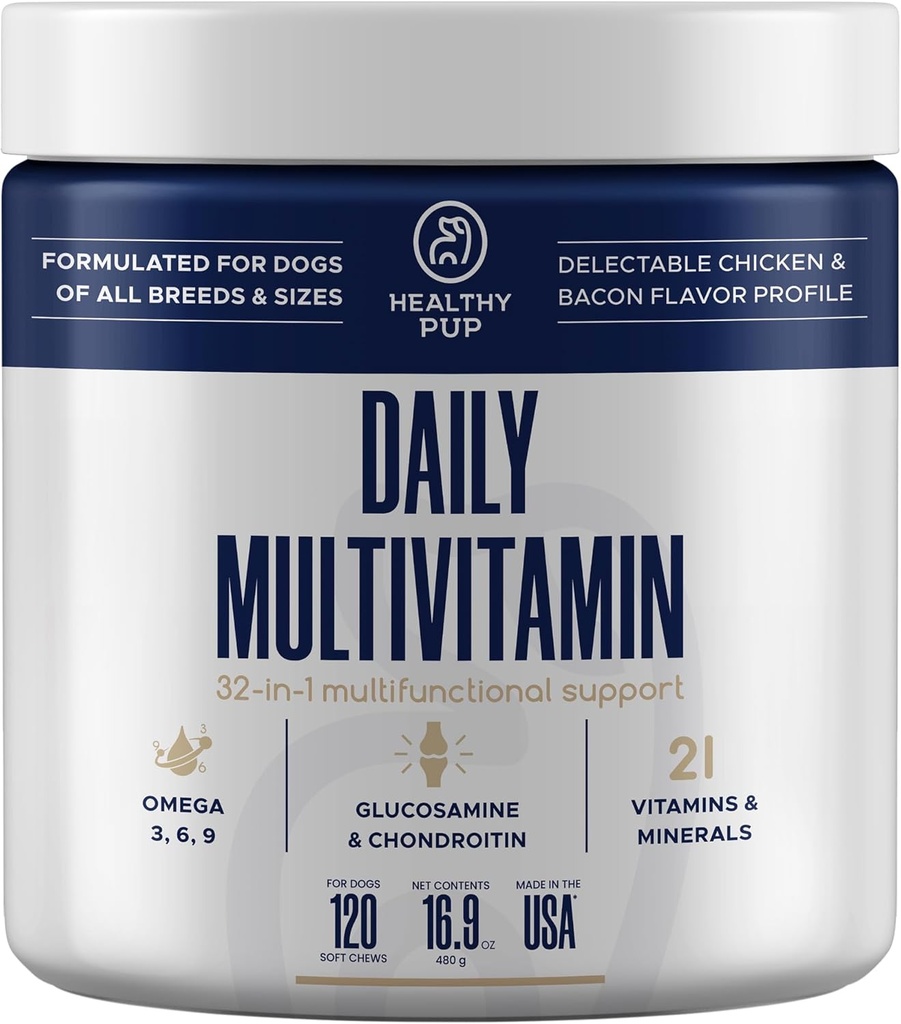 Dog Multivitaminski dodatek - 120 Soft Chew Dog Vitamini in dodatki z omega, probiotiki, glukozamin, in več - za majhne, velike in starejše pse