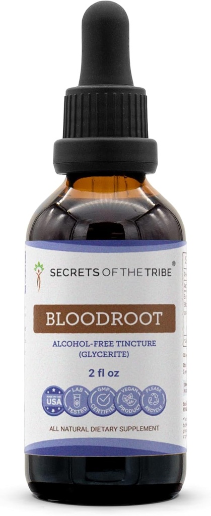 Skrivnosti izvlečka tinkture iz rodu tinkture brez alkohola, odgovornega gojenega korena krvi (Sanguinaria Canadensis), posušenega korena tinkture dodatek (2 FL OZ)