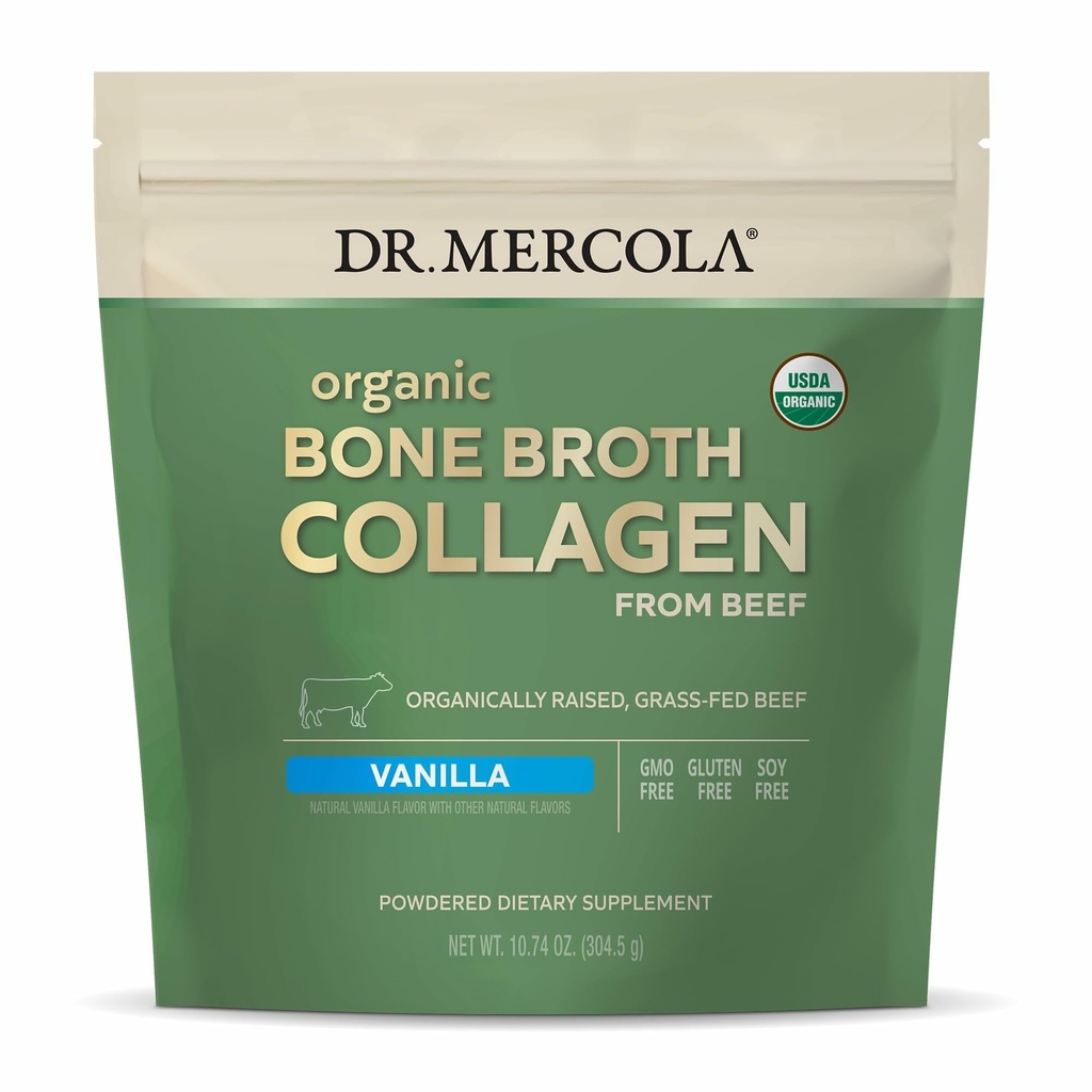 Dr. Mercola organska kost Broth kolagen v prahu - podpira zdravje kosti in mišično rast - USDA organska, ne-GMO, Gluten-free & Dairy-free - 30 Servings - Vanilla Flavor