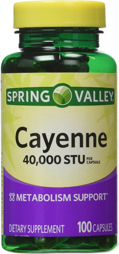 Spring Valley - Kajenski sadež 40.000 STU, cel herb, 100 kapsul