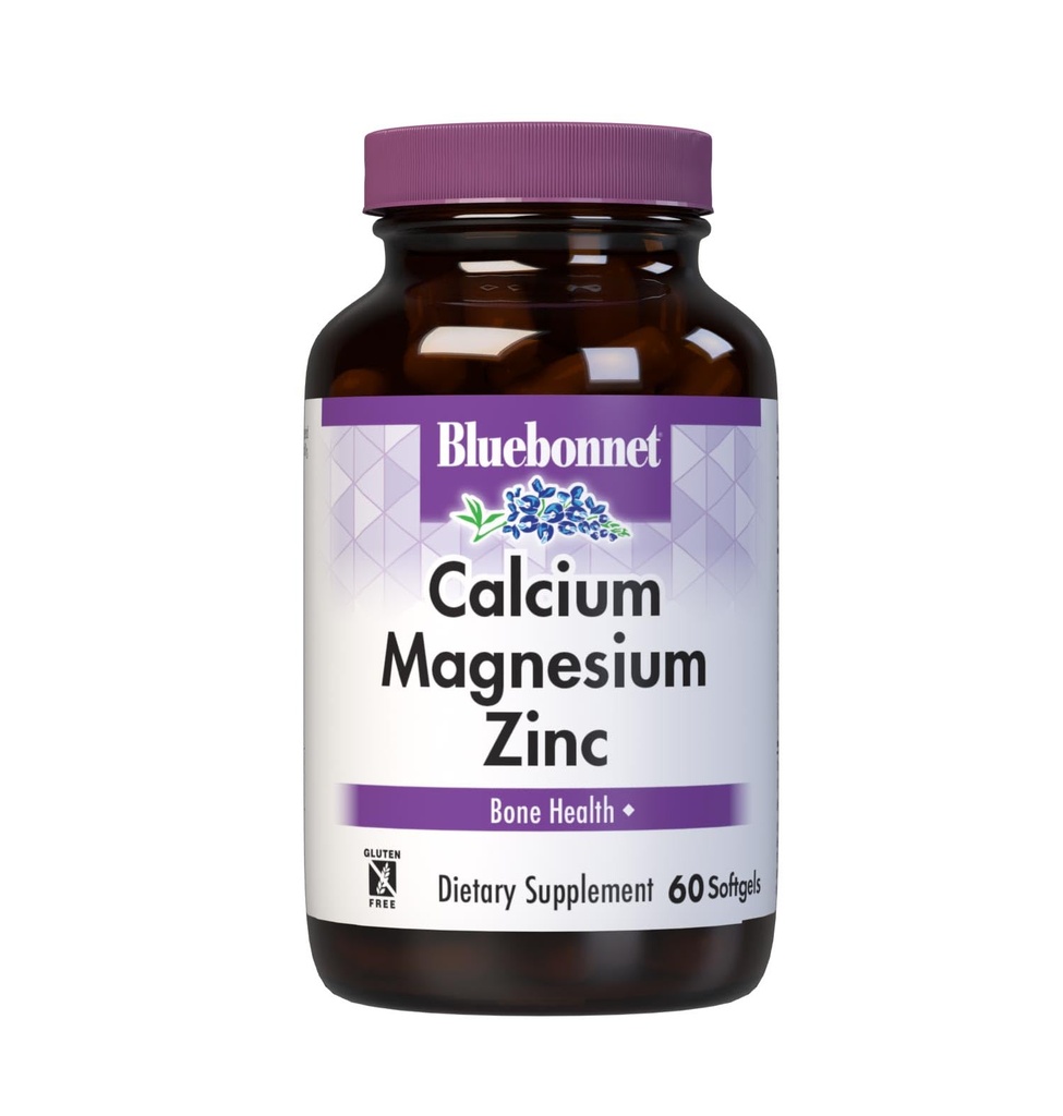 Bluebonnet Nutrition Kalcij Magnezijev cink Plus Vitamin D3, 1000 mg kalcija, 500 mg magnezija in 15 mg cinka, 400 i.e. vitamin D3, za močne zdrave kosti*, Gluten-free, Dairy-Fee, 60 softgel