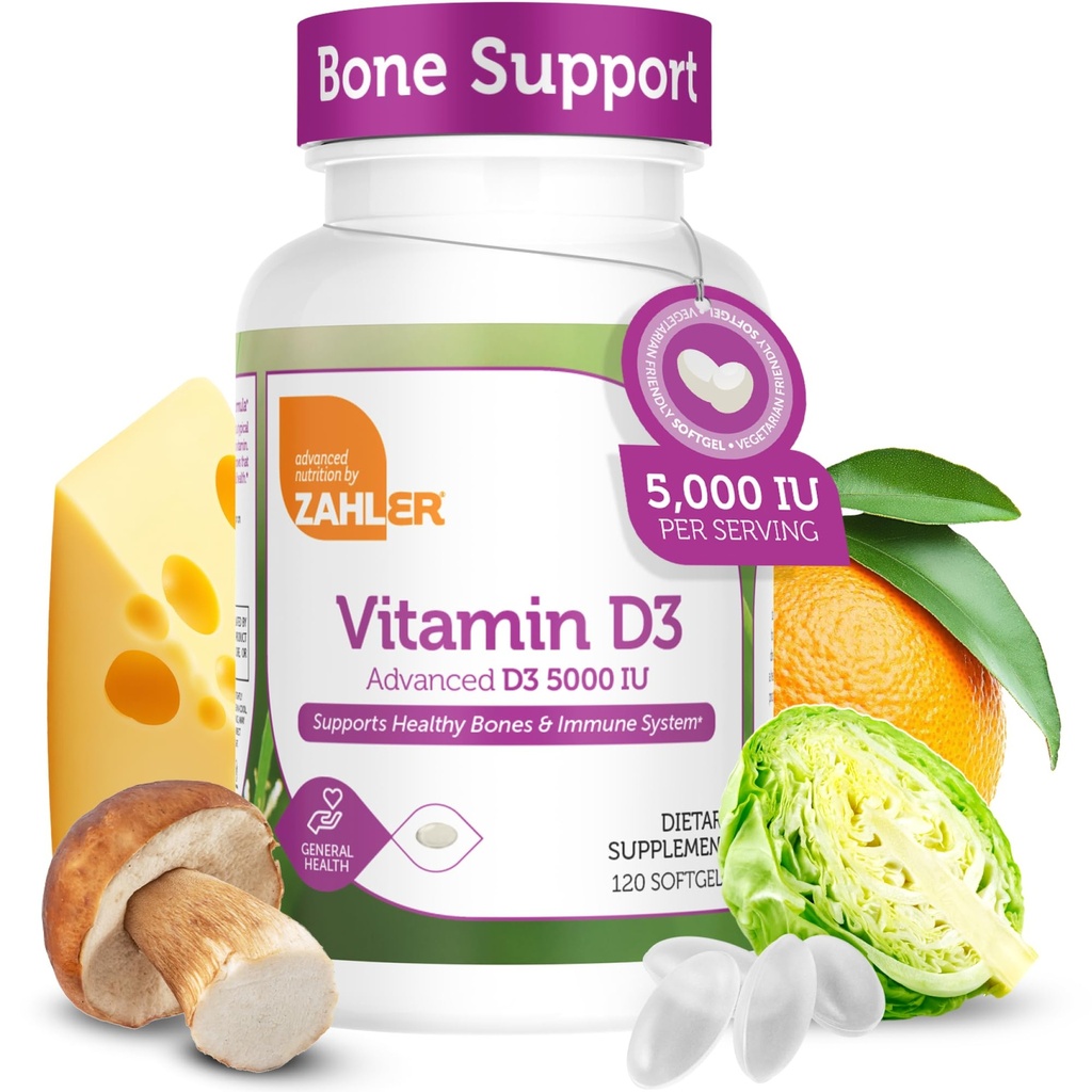 Zahler - Advanced Vitamin D3 5000 i.e. softgels (120 count) Košir Vegetarijanski Prijazni vitamin D za imuno podporo, kosti, zobje in mišice zdravje - dnevno D3 Vitamin dodatek za odrasle - enostavno požiranje V
