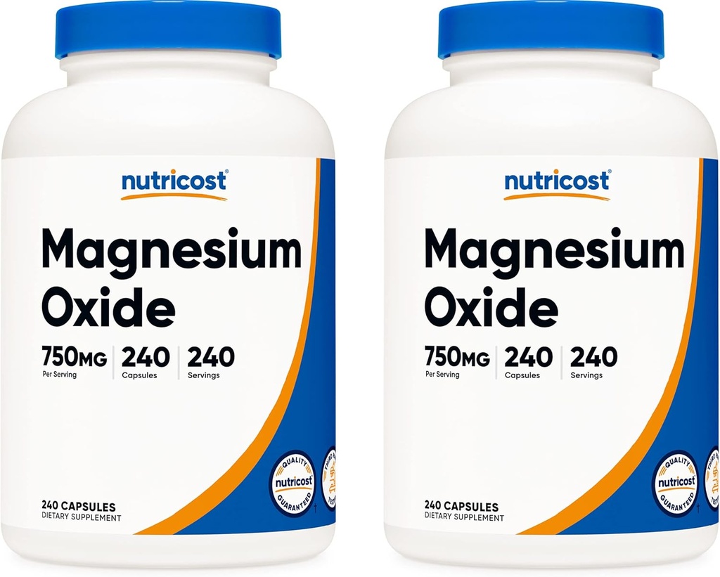 Nutricost Magnezijev oksid 750 mg, 240 kapsul (2 steklenici)